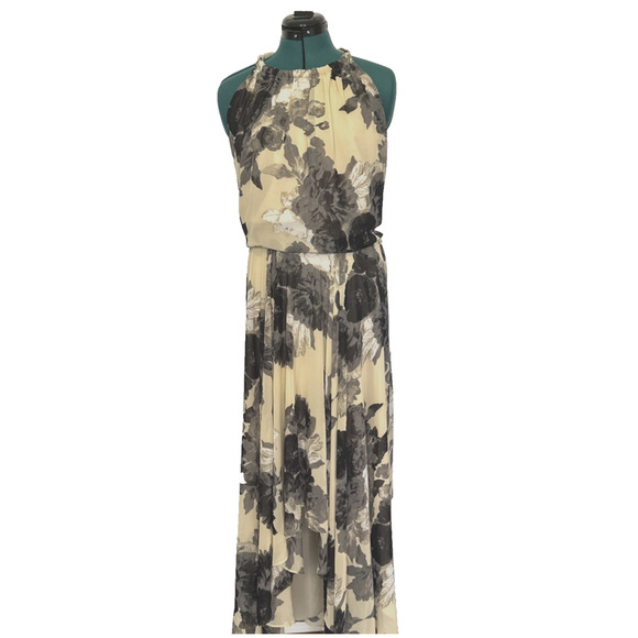 NWT ELIZA J Floral Print Halter Chiffon Maxi Dress Gold Chain Collar NO SASH 24W - Picture 1 of 11